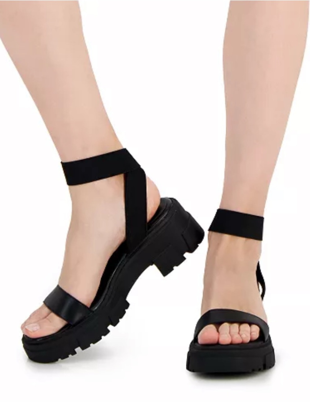 Wild Pair Black Chunky Platform Ankle-Strap Sandals 9.5 EUC
